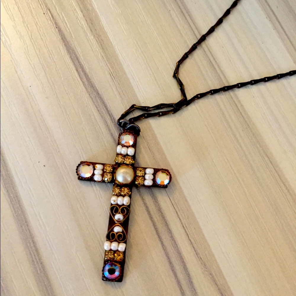 Vintage Belladonna Cross Rhinestone Necklace